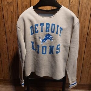 Detroit Lions Gray Sweatshirt Hand Cut Cropped Large Womans Long Sleeve